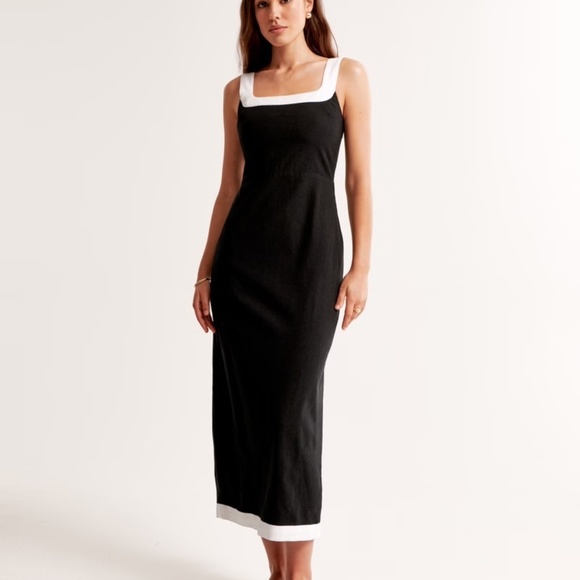 NWT Abercrombie Linen-Blend Wide Strap Midi Dress - Picture 1 of 11